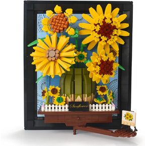 Sunflower Building Blocks Sets with Frame, 3D Sunflower Flower Bouquet Building Set for Boys Girls Age 6+, Adult, Gift for Mother's Day, Birthday, Christmas