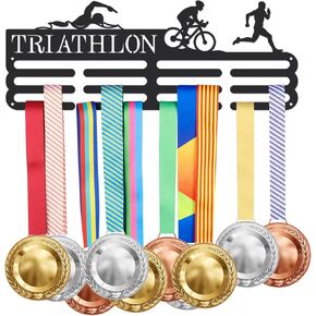 SUPERDANT Triathlon Medal Hanger Display Running Medal Display TRI Race Medal Holder Wall Hanger Marathon Medal Display Race Sports Metal Swim Bike Run Award Ribbon Holder Rack for Runner Athlete