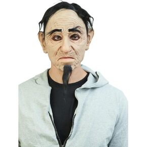 Ghoulish Productions Old Hooligan Mask, Old Man Mask With Black Hair and Beard, Elastic Latex Mask, Super Flexibility. Perfect Fit Line. Adult Mask One size latex mask