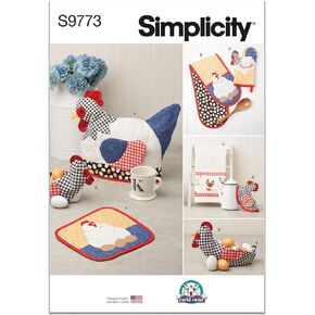 Simplicity Chicken Themed Kitchen Accessories Sewing Pattern Packet by Carla Reiss Design, Code S9773, One Size Each, Multicolor