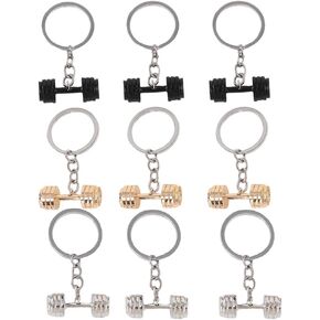 LUOZZY 9Pcs Dumbbell Keychain Creative Fitness Keychains Car Wallet Sports Gym Pendant Creative Gifts for Men - Silver + Black + Gold