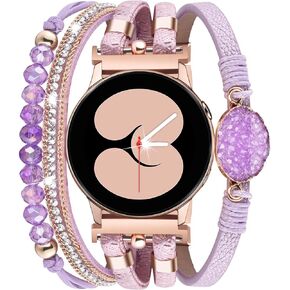 Silver Bracelet for Samsung Galaxy Watch 4/5/6/Active 2 Bands 40mm 44mm, Bling Leather 20mm Watch Bands Straps For Samsung Galaxy Watch Bands 6/4 Classic Galaxy Watch 5 Pro Watch3 Women