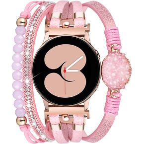Silver Bracelet for Samsung Galaxy Watch 4/5/6/Active 2 Bands 40mm 44mm, Bling Leather 20mm Watch Bands Straps For Samsung Galaxy Watch Bands 6/4 Classic Galaxy Watch 5 Pro Watch3 Women