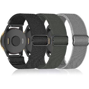 3 Pack Stretchy Nylon Watch Bands Compatible with Garmin Venu/Venu Sq, 20mm Loop Elastic Straps Compatible with Garmin Vivoactive 5/Vivoactive 3/3 Music,Venu 2 Plus,Forerunner 645/55/245 Music Women Men