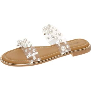 Pierre Dumas Sense-2 Women's Slip-On Slide Sandal Clear Lucite and Pearls for Women