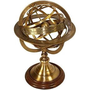 Brass Antique Finish Armillary Celestial Globe with Zodiac Engravings