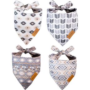 Bandana Scarf for Dogs & Puppies | Aztec 4 Pack | Dual Layered Durable Fabric |Cute & Modern| All Breeds | Boy & Girl | Adjustable Small, Large, & X-Large (Large)