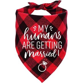 My Humans are Getting Married Red Plaid Cotton Triangle Pet Dog Bandana Bibs Scarf, Wedding Photo Prop Pet Accessories for Dog Lovers Gifts
