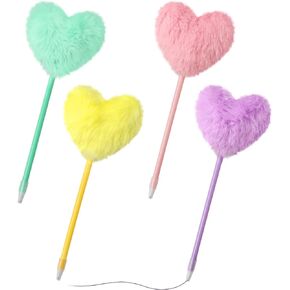 Pom Pom Ballpoint Pen 4 Pack Heart Shape Puffy Pens Fluffy Pen for Girls Colorful Fuzzy Pens Ballpoint Pens for School,Office and Party Supplies