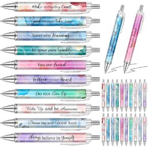 Yeaqee 50 Pcs Inspirational Ballpoint Pens Bulk Motivational Quotes Stylus Tip Christmas Retractable Ballpoint Gift Stylish Office Black Ink Pens for Women Employee, 5.5 Inch(Pastel Style)