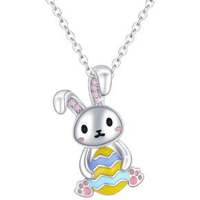 Bunny Necklace for Women Sterling Silver Bunny Egg Pendant Rabbit Necklace Hare Bunny Necklace Easter Rabbit Jewelry Gifts for Girls for Grand Easter Day