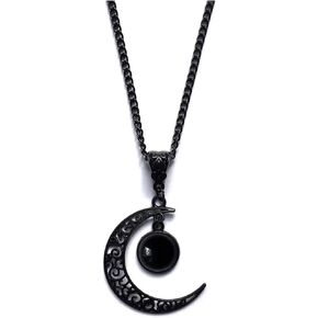Gothic Moon Pendant Necklace Punk Style Moon Crystal Necklace Vintage Black Crescent Moon Necklace Boho Y2k Moon Necklace Halloween Costume Jewelry Chirstmas New Year Jewelry Gift for Women Girls