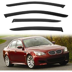 4pcs Out-Channel Smoke Tint Rain Guard Compatible with 2004-2010 BMW E60 5-Series 4-Door Sedan M5 525 528 530 535 545 550 i xdrive xi Tape-On Vent Deflector Window Visors Car Accessories