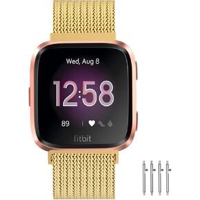 Bands Compatible with Fitbit Versa 2/1/Lite, Stainless Steel Metal Mesh Band, Wristbands Replacement Strap Sport Loop