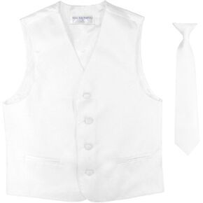 BOY'S Dress Vest & NeckTie Solid WHITE Color Neck Tie Set