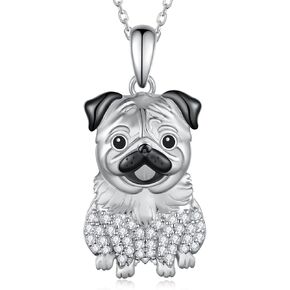 Dog Necklace 925 Sterling Silver Husky/Dachshund/Pug/Schnauzer/French Bulldog Necklace Cubic Zirconia Premium Puppy Dog Pendant Jewelry Gifts for Women Girls