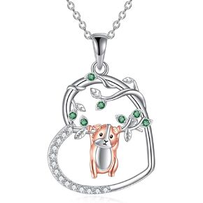 KQF Cow/Squirrel/Guinea Pig/Bulldog/Axolotl Necklace Sterling Silver Cute Animal in Heart Pendant Necklace Jewelry Gifts for Women Teen Girls