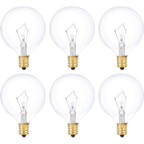 Simba Lighting Aromatic Wax Warmer Small Globe G16.5 Round Bulb 25W E12 Candelabra Base (6 Pack) for Chandelier, Ceiling Fan, Decorative Vanity Lights, Sconce, Clear Glass, 110V 120V, 2700K Warm White