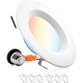 PARMIDA (6 Pack) 5/6 Inch 5CCT LED Recessed Lighting, Dimmable, 12W, 1000LM, 2700K/3000K/4000K/5000K/6000K 5 Color Selectable, Smooth Trim Retrofit Can Light, Wet Rated, ETL & Energy Star Certified