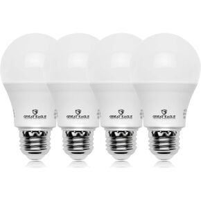 لمبة إضاءة LED Great Eagle A19، 9 وات (ما يعادل 60 وات)، مدرجة في قائمة UL، 3000 كلفن أبيض ناعم، 750 لومن، قابلة للتعتيم، استبدال قياسي (4 عبوات)