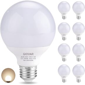 8-Pack G25 LED Vanity Light Bulbs 120V 40 Watt Equivalent, E26 Base, 2700K Warm White LED Globe Light Bulbs for Bathroom Mirror, Non-Dimmable