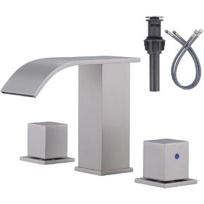 Matte Black Waterfall Bathroom Faucet - 8 Inch Widespread Bathroom Faucets for Sinks 3 Hole, Modern 2 Handles Bathroom Sink Faucet with Pon Up Drain and cUPC Supply Lines