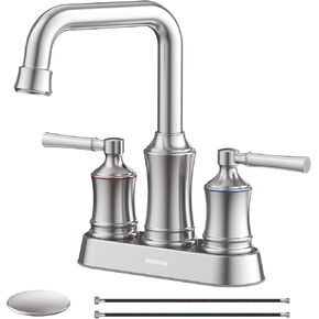 Bathroom Sink Faucet, Hurran Two Handle 4 inch Centerset Bathroom Faucet with Pop-up Drain, 360 Swivel Spout Lead-Free Stainless Steel Sink Faucet for Bathroom Sink, Matte Black in Kuwait