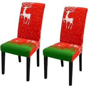 NIDITW Set of 2 Christmas Dining Chair Cover Deer Print Stretch Parsons Chair Slipcover Kitchen Chair Covers Removable Washable Chair Seat Protector for Xmas Party Hotel (Black, 2PCS)