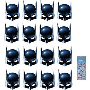 Unique Batman Super Hero Birthday Party Supplies Favor Bundle includes 16 Party Paper Masks with 1 Dinosaur Sticker Sheet