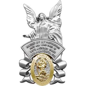 Guardian Angel Visor Clip St Christopher Medal Car Saint Christopher Angel Visor Clip Accessories Bless Driving Safety Religious Gift for Driver, Parent, Family, Friend (1)
