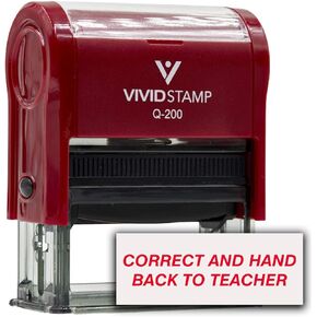 Correct and Hand Back to Teacher Self Inking Rubber Stamp (Red Ink) - Medium