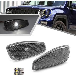 2Pcs White Led Side Marker Lights Compatible with J'eep Renegade 2015-2021 Clear Lens Replace OEM Front Bumper Sidemarker Lamp