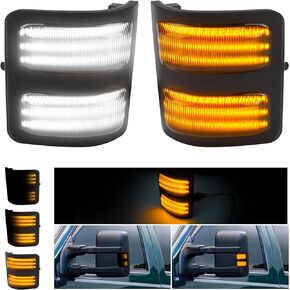 Bestview Smoked Lens Dual Color Side Mirror Marker Lamps Compatible With 2008-2016 Ford F250 F350 F450 F550, w/White LED Parking Light, Amber LED Turn Signal Light, Pack of 2