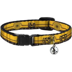 Star Wars Cat Collar, Breakaway Collar with Bell, Star Wars C3PO Wires Bounding Yellows Black Multi Color, 8.5 to 12 Inches 0.5 Inch Wide