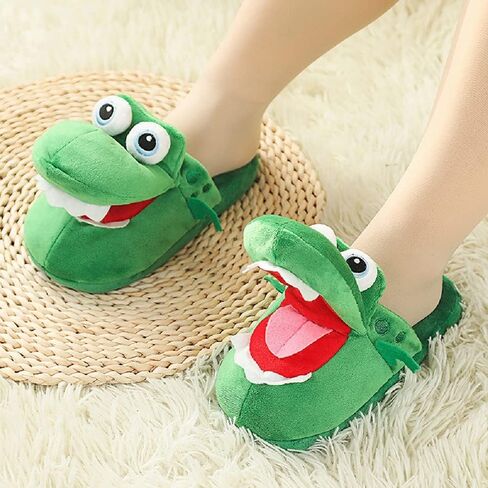 Men's and women's crocodile cartoon animal plush slippers winter fun and funny crocodile indoor warm home slippers in Saudi Arabia