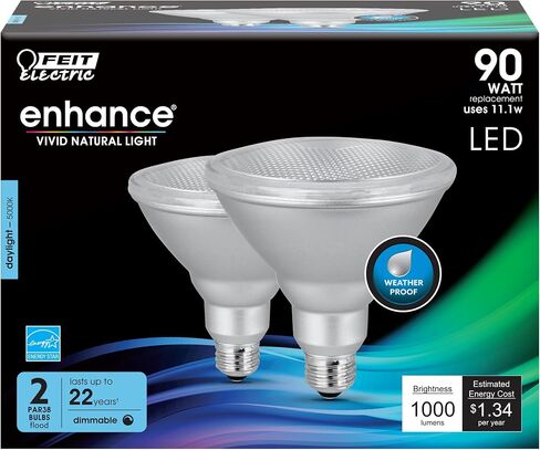 Feit Electric PAR38 LED Bulb, 120W Equivalent, Non-Dimmable, 5000k Daylight, 1400 Lumens, 22 Year Lifespan, E26 Base, PAR38 Flood Light Bulb, CRI 90, Damp Rated, 1 Pack, PAR38DM/1400/950CA in Saudi Arabia
