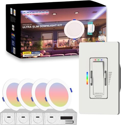 Colorado Ultra Slim LED Recessed Downlights RGB Color Smart Switch Dimmer with Dynamic HUE Lights 1390LM 15W RGBCW Smart Recessed Lighting 6 inch Indoor & Soffit Lights Outdoor Led Exterior Alexa AI in Saudi Arabia