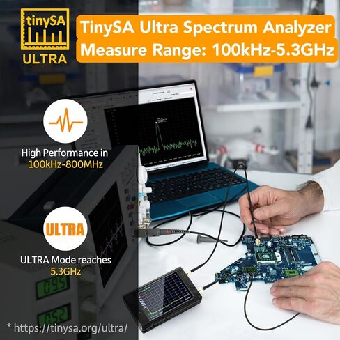 محلل طيف فائق TinySA، محلل طيف الترددات اللاسلكية WOOKLEA 100 كيلو هرتز - 5.3 جيجا هرتز V0.4.5.1 4 بوصة، محلل تردد محمول بشاشة تعمل باللمس، 2 في 1 مولد إشارة MF/HF/VHF UHF مع بطاقة 32 جيجا بايت، بطارية 3000 مللي أمبير في الساعة in Saudi Arabia