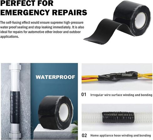Aventik EDSRDRUS 1/1.5/ 2inch Width Silicone Tape 50mil Stronger Self-Fusing Tape SGS& CEMT Stretchable Waterproof Repair Tape Emergency Pipe & Plumbing Repair (2 inch Black, 1 roll) in Saudi Arabia
