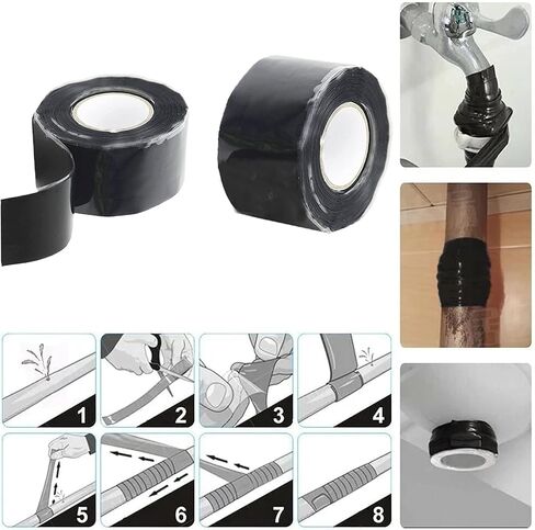 Aventik EDSRDRUS 1/1.5/ 2inch Width Silicone Tape 50mil Stronger Self-Fusing Tape SGS& CEMT Stretchable Waterproof Repair Tape Emergency Pipe & Plumbing Repair (2 inch Black, 1 roll) in Saudi Arabia