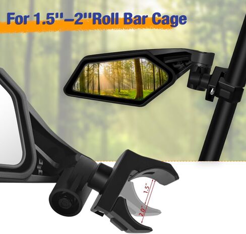 مرايا جانبية UTV لقفص قضيب لف مقاس 1.5 بوصة - 2 بوصة، ومرايا جانبية للرؤية الخلفية UTV مع تصميم قابل للتعديل والطي، متوافقة مع Polaris RZR، Can Am Maverick، Honda Pioneer، Kawasaki Teryx Mule Rhino YXZ in Kuwait