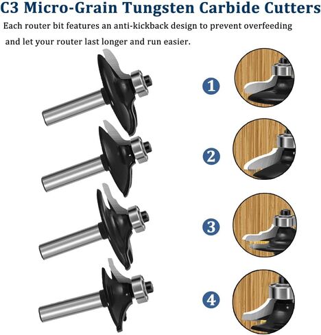LEATBUY Router Bit Set 1/4-Inch Shank 5 PCS, Corner Rounding Edge-Forming Roundover Beading Router Bit Sets , Woodworking Milling Tools, Carbide CNC Router Cutter (YO01) in Saudi Arabia