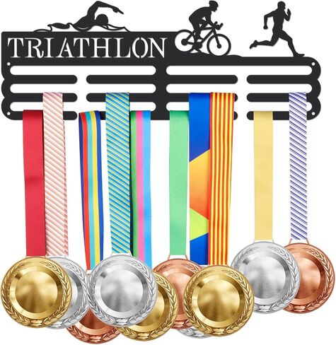 SUPERDANT Triathlon Medal Hanger Display Running Medal Display TRI Race Medal Holder Wall Hanger Marathon Medal Display Race Sports Metal Swim Bike Run Award Ribbon Holder Rack for Runner Athlete in Saudi Arabia