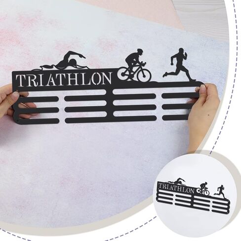 SUPERDANT Triathlon Medal Hanger Display Running Medal Display TRI Race Medal Holder Wall Hanger Marathon Medal Display Race Sports Metal Swim Bike Run Award Ribbon Holder Rack for Runner Athlete in Saudi Arabia