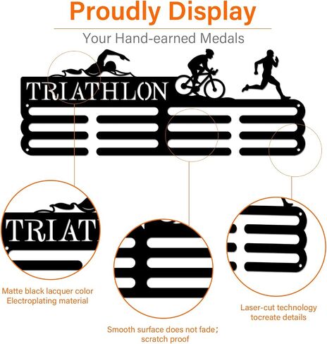 SUPERDANT Triathlon Medal Hanger Display Running Medal Display TRI Race Medal Holder Wall Hanger Marathon Medal Display Race Sports Metal Swim Bike Run Award Ribbon Holder Rack for Runner Athlete in Saudi Arabia