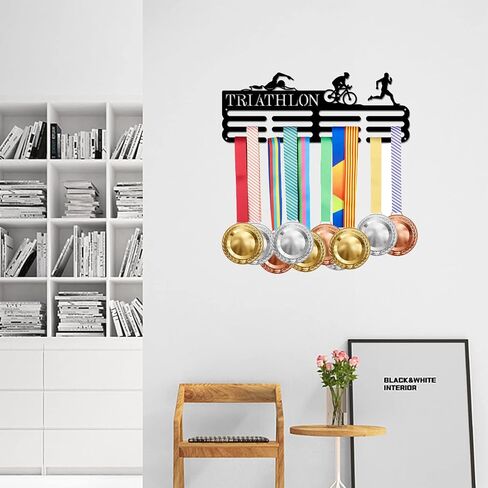 SUPERDANT Triathlon Medal Hanger Display Running Medal Display TRI Race Medal Holder Wall Hanger Marathon Medal Display Race Sports Metal Swim Bike Run Award Ribbon Holder Rack for Runner Athlete in Saudi Arabia