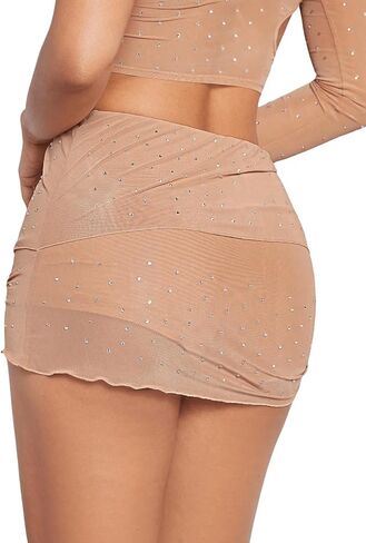 Floerns Women's Rhinestone Ruched Skorts Elastic High Waist Party Skirt Shorts in Saudi Arabia