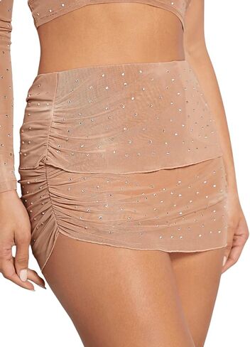 Floerns Women's Rhinestone Ruched Skorts Elastic High Waist Party Skirt Shorts in Saudi Arabia