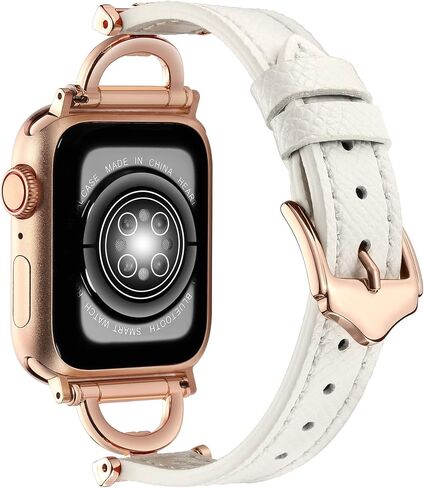 سوار من الجلد الأصلي متوافق مع ساعة Apple Watch النسائية مقاس 38 مم 40 مم 41 مم، حزام جلدي نحيف مصمم مع إبزيم معدني ذهبي وردي على شكل حرف D لساعة iWatch Series 9 8 SE 7 6 5 4 3 2 1، أسود in Kuwait
