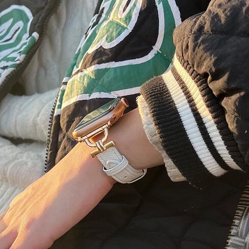 سوار من الجلد الأصلي متوافق مع ساعة Apple Watch النسائية مقاس 38 مم 40 مم 41 مم، حزام جلدي نحيف مصمم مع إبزيم معدني ذهبي وردي على شكل حرف D لساعة iWatch Series 9 8 SE 7 6 5 4 3 2 1، أسود in Kuwait